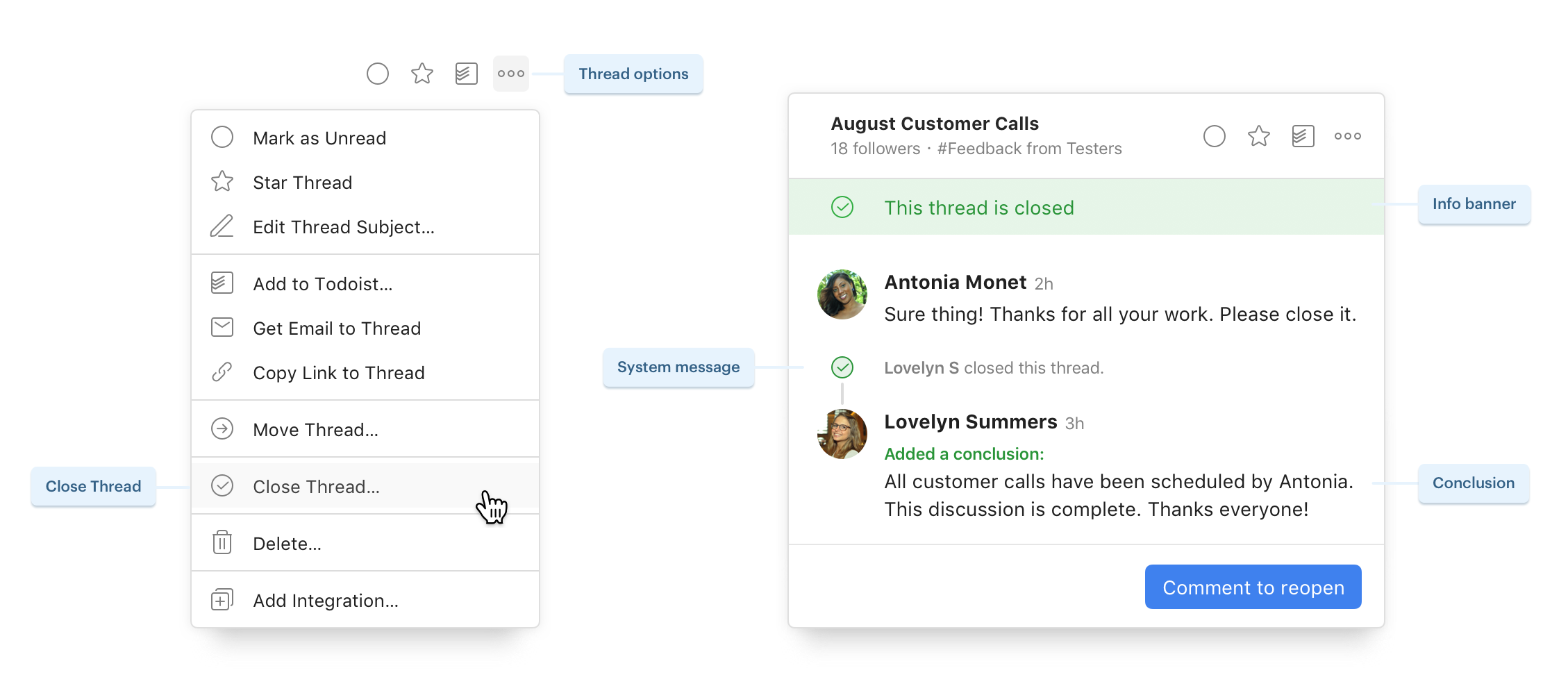 Close threads feature in Twist by Alex Muench