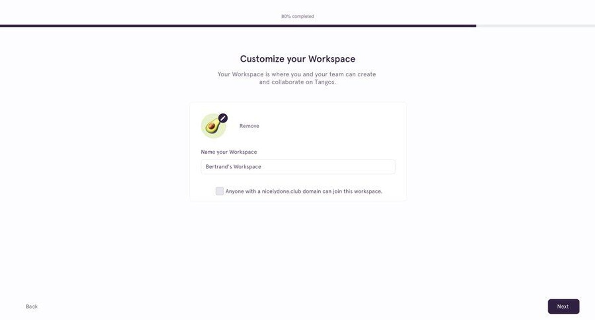 Onboarding screen from Tango