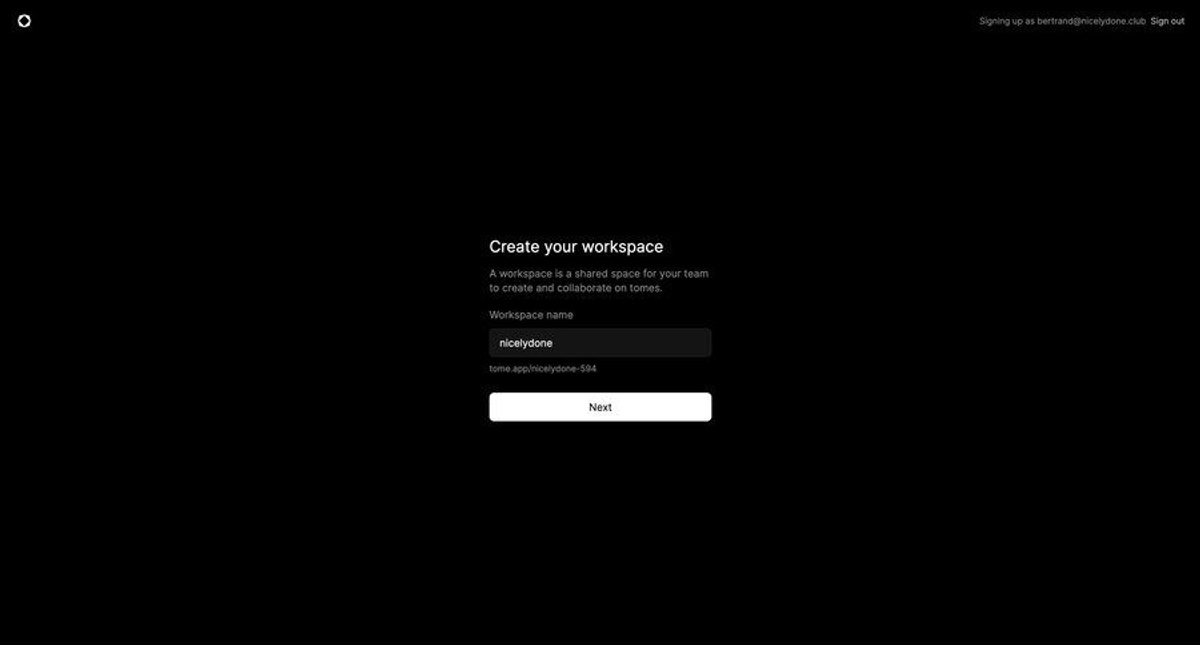 Onboarding screen from Tome